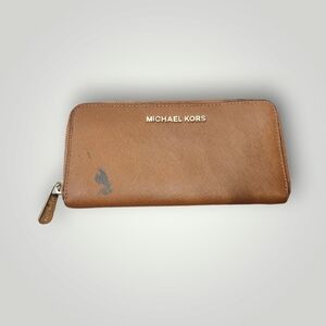 Michael Kors Jet Set Zip Around Travel Wallet in Brown Saffiano Leather